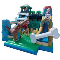   Structure de jeu combinée à thème dinosaure avec toboggan et parcours d'obstacles, aire de jeux d'aventure préhistorique multi-activités pour enfants, pour fêtes et usage commercial