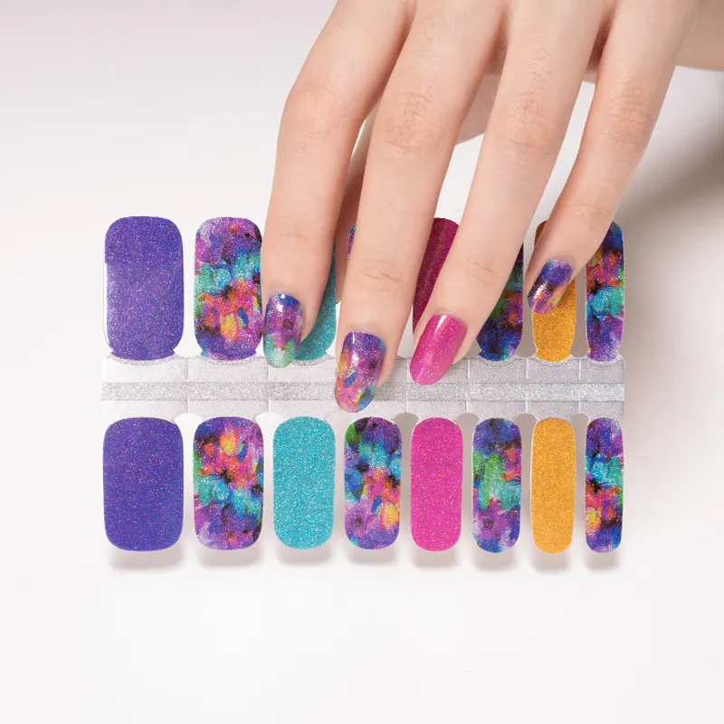 2024 vendita calda Glitter acquerello adesivo per unghie prezzo all'ingrosso gel nail sticker