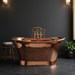Baignoire ovale autoportante de luxe en cuivre avec pieds de cheval, intérieur nickel poli et finition mosaïque pour salle de bain à domicile - IHC - Product Image 3