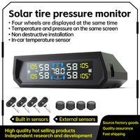 Sensor TPMS Universal con Energía Solar, 4 Sensores Externos, Sistema de Monitoreo de Presión de Neumáticos para Automóvil, Sin Programación, Pantalla LCD Digital