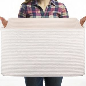 72L XXXL Large Foldable Cotton Rope <strong>Basket</strong> with Handle Rectangle Woven Nursery <strong>Blanket</strong> Storage <strong>Basket</strong> <strong>for</strong> Kids' Toys - Product Image 5