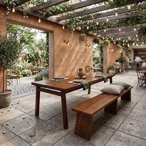 Ensemble de salle à manger en bois massif de style rustique, comprenant un banc en bois robuste, idéal pour des moments de convivialité confortables. - Product Image 2