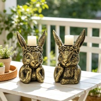 Porte-bougie en résine fait main écologique en forme de lapin, style vintage antique doré, pour bougie chauffe-plat, décoration de table de Pâques, cheminée, maison de campagne