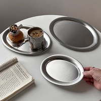 Koreaanse stijl roestvrijstalen serveerschaal, moderne ovale dessertbord voor café, cake, snack, fruitpresentatie, commercieel serviesgoed