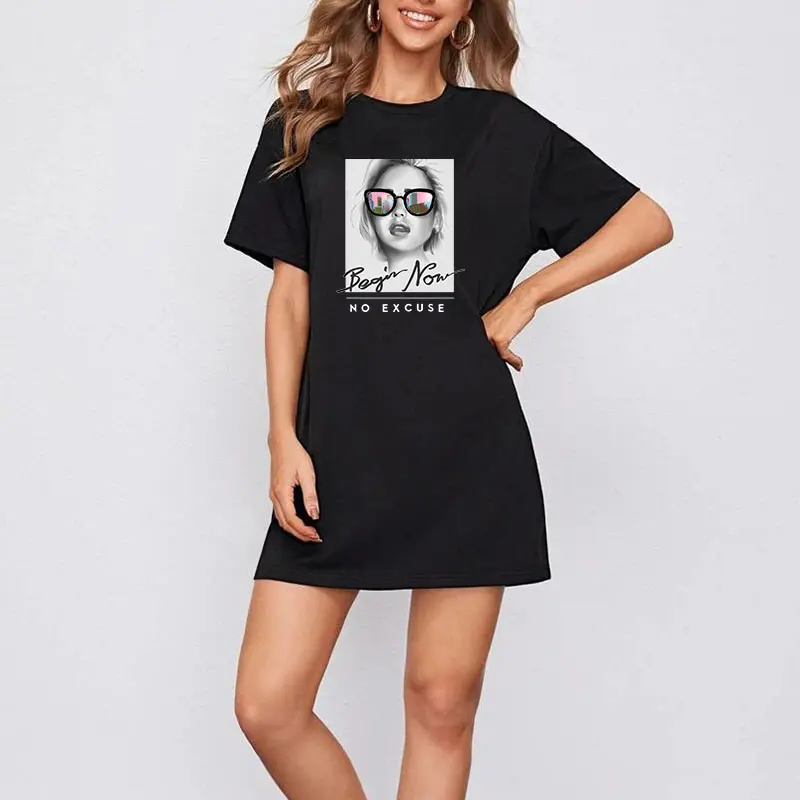 Бесплатная доставка, женская футболка в уличном стиле с принтом, оптовая продажа, повседневное женское платье-футболка