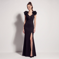 35666-S #   Robe de soirée 3D fleurie perlée 2026, col en V profond, fente haute, sexy, pour bal de promo, grande taille, pour femme ronde, super grande taille