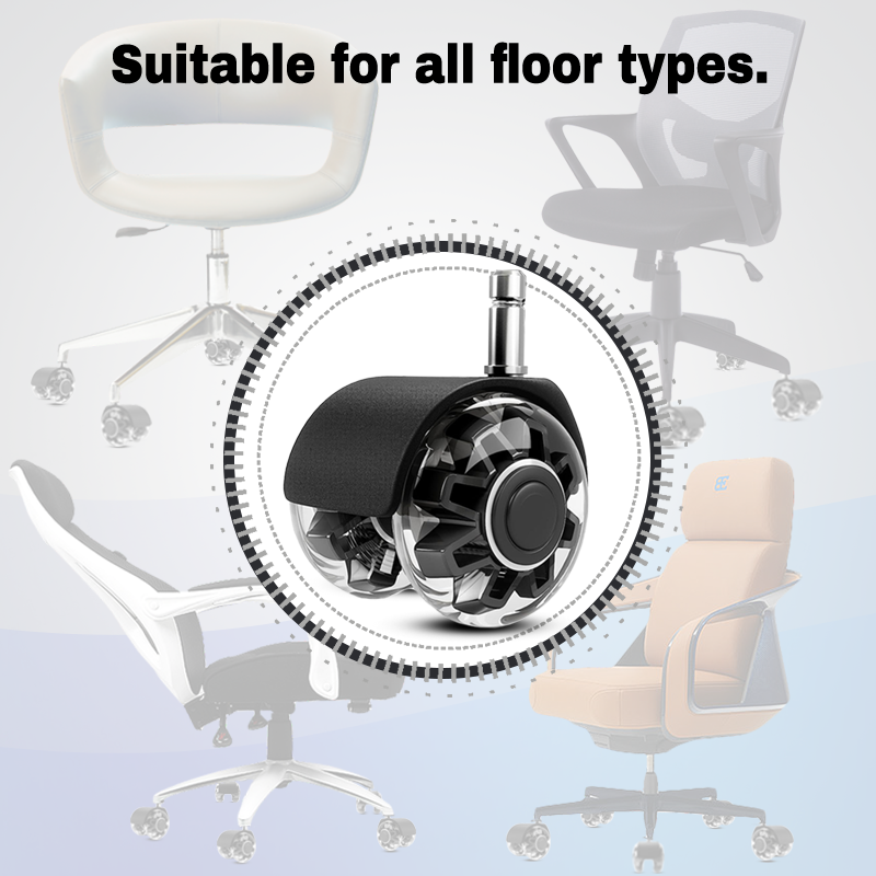 Free OEM Luxury New Design 2 Inch Castor Universal Black Heavy-Duty Office Chair Caster Wheels Mute Rubber Chair Casters