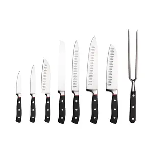 8 قطع سكاكين معدنية مجموعات سكاكين مطبخ من الفولاذ المقاوم للصدأ سكاكين فولاذية داماسكوسية يابانية مع اختيار من قطع خشبية للمطابخ والمطاعم