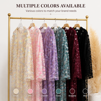 Nouvel ensemble de 3 pièces Abaya de luxe en dentelle brodée florale pour femmes, vêtements islamiques modestes de Malaisie pour l'Aïd avec hijab intérieur pour l'été