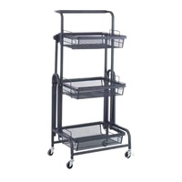 Étagère de rangement parallèle mobile pliable sur roulettes, support à trois niveaux en acier au carbone pour collations et plantes succulentes, pour salon