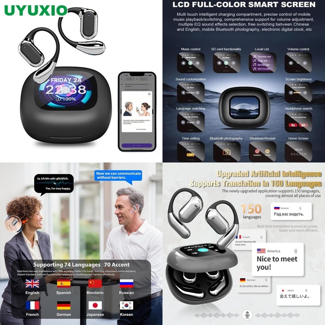 Smart AI Translator Earbuds 144 Languages Wireless Open Ear Headset Real Time Voice Interpreter for Global Vacation Tour Use