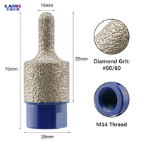 LARIX personnalisé ODM OEM M14 mèche de routeur à filetage diamant noyau de perceuse à doigt pour agrandir les trous de meulage foret central en pierre de carrelage