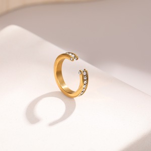 Anillo de media luna con forma de serpiente de acero inoxidable con incrustaciones de diamantes, superventas transfronterizo para mujer - anillo de dedo que no se desvanece, venta al por mayor - Product Image 3