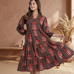 Floral Print Jaipuri Cotton A-Line Midi <b>Dress</b> for Women Breathable 100% Cotton Casual Party Style Natural <b>Waist</b> Eco-Friendly for - Product Image 3