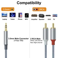 Kabel Audio adaptor Splitter Hifi Y, 3.5mm jantan ke kabel AV Stereo jantan 2RCA untuk Speaker komputer