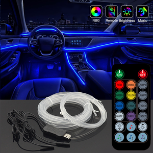 Phare de voiture <span class=keywords><strong>LED</strong></span> néon 13,12 pieds, <span class=keywords><strong>bande</strong></span> de fibre optique RVB colorée, télécommande USB, lampe décorative adaptable pour voiture - Product Image 1