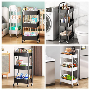 Carrito rodante plegable moderno de <span class=keywords><strong>3</strong></span> niveles, organizador de almacenamiento de Metal a la moda, estante de utilidad con carrito de herramientas multiusos - Product Image 4