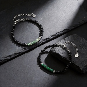 Stainless Steel <b>Bead</b> Black Onyx Green Stone <b>Bracelet</b> Jewelry Gift Adjustable Beaded <b>Bracelet</b> for Men - Product Image 3