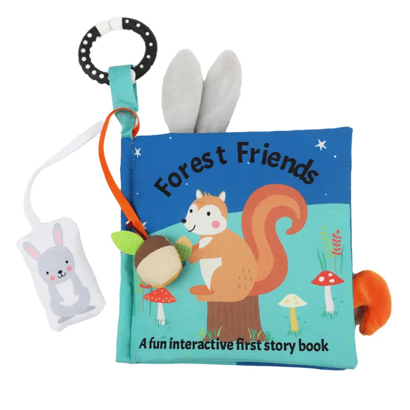 custom 3D animal tails soft toys baby cloth book for educational touch and feel activity