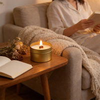Bougies parfumées relaxantes sans fumée, écologiques, portables, avec mèche en bois, en boîte métallique avec couvercle, fabrication OEM
