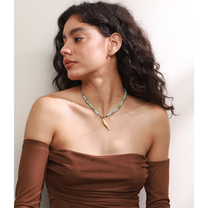 JINYOU 5343 Collar de Moda Otoñal con Cuentas de Piedra Natural Azul, Collar con Colgante en Forma de Pez Chapado en Oro sobre Acero Inoxidable - Product Image 4