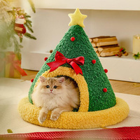 Weihnachtsbaum-Dreieck-Katzennest Verdickte Haustier-Welpenmatte Halbgeschlossenes Katzenhöhle Weihnachtssocken-Nest Weiches Warmes Katzenhaus Hundebett
