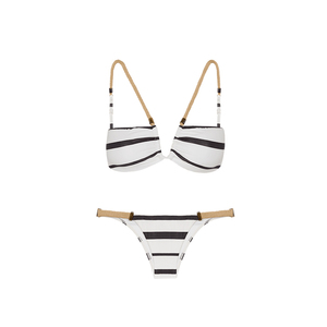 Ensemble bikini deux pièces rayé avec bordure contrastée et ceinture élastique pour femme - Product Image 1
