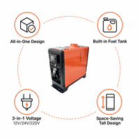 Chauffage de stationnement diesel tout-en-un 5KW 12V 24V 220V à sortie unique, réservoir intégré 3-en-1 pour camion, camping-car, maison