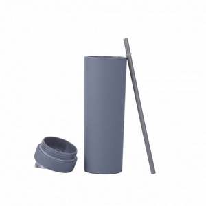 แก้วน้ำพลาสติกสีขาวขนาด16ออนซ์พร้อมหลอดและฝาทรงผอมผลิตจากอะคริลิคสองชั้นของขวัญ - Product Image 2