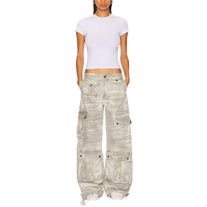 <span class=keywords><strong>Pantaloni</strong></span> Cargo <span class=keywords><strong>bianchi</strong></span> Baggy Y2K lavati da donna Jeans in Denim a vita bassa di alta qualità <span class=keywords><strong>con</strong></span> <span class=keywords><strong>tasche</strong></span> <span class=keywords><strong>laterali</strong></span> da donna - Product Image 4