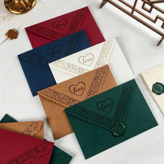 Wholesale Colorful Hollowed-out Envelope with Laser-engraved Lace for Mailing Birthday and Wedding Invitations