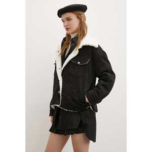 Blouson en daim noir avec doublure en peluche coupe-vent pour femme - Product Image 3