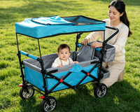 Chariot pliable tout-terrain robuste avec siège enfant, poignée réglable et structure en maille pour le sport et le shopping
