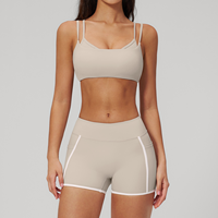Ensemble de sport pour femme en Spandex/Nylon, blanc rayé, anti-plis, coupe ajustée, pour le yoga, la course et le fitness