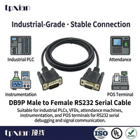 Kabel Serial RS232 DB9P Kustom dengan Panjang Sesuai Pesanan, Male ke Female, Pin Berlapis Emas Penuh untuk Peralatan Kontrol Industri