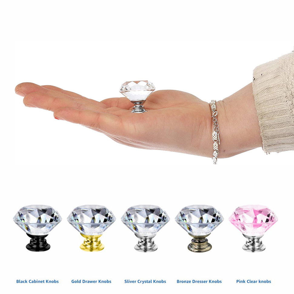30mm crystal handle Hardware furniture diamond clear crystal glass pull handle drawer cabinet door knobs