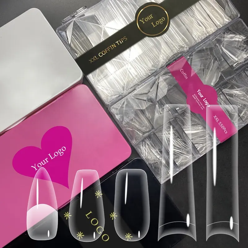 Private Label Pink Black Nail Tip Soft Gel Tips Extra Long Short No C Curve Square Stiletto Coffin Amazon Nail Tips Box