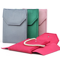 Pochette à bijoux en velours multicolore avec fermeture à pression, motif logo personnalisé, emballage de luxe portable pour colliers de perles