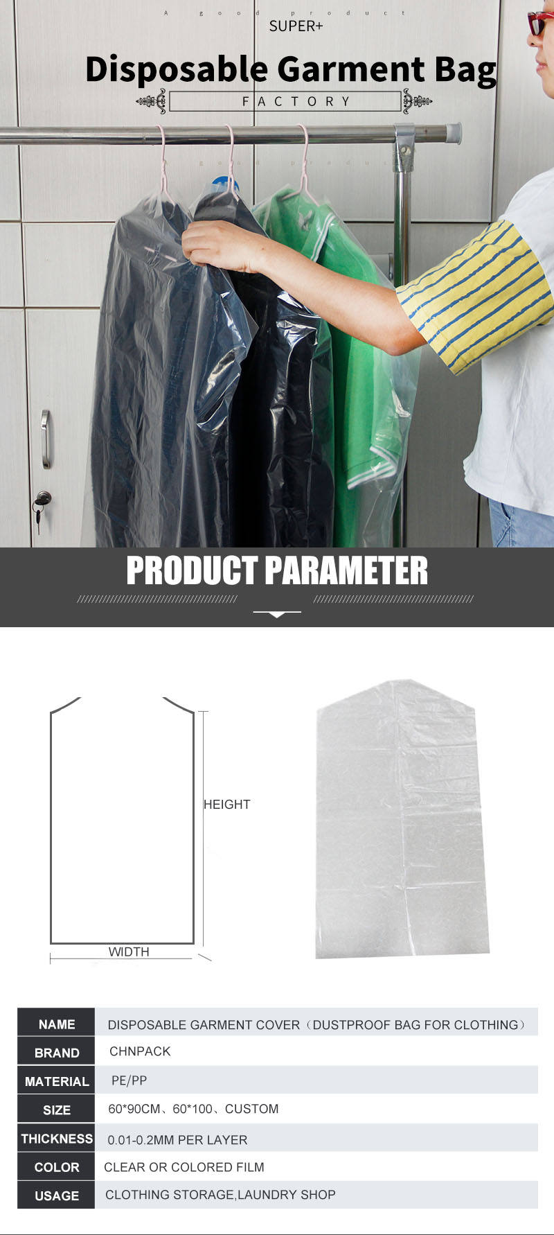 Custom clear Garment Bags Polythene Dry Cleaning Cover Plastic Bag