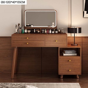 Chic Chinese Style Furniture Nut <strong>Brown</strong> Three Color LED Light Mirror Makeup <strong>Dressing</strong> <strong>Table</strong> with Cabinet Vanity for Bedroom - Product Image 3