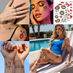 Autocollant de tatouage temporaire, empreinte de lèvres, forme de cœur, film PET imperméable, taille unique pour hommes et femmes - Product Image 2