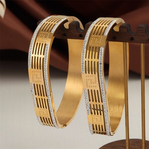 Popular Tarnish Free Geometric Stainless Steel Hollow Zircon Charm <b>Bangle</b> <b>Bracelets</b> for Women - Product Image 2