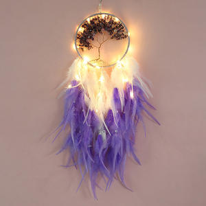 <span class=keywords><strong>Attrape</strong></span>-rêves suspendu en cristal Arbre de Vie, style rétro, avec pierre naturelle bleue et plume violette - Product Image 6