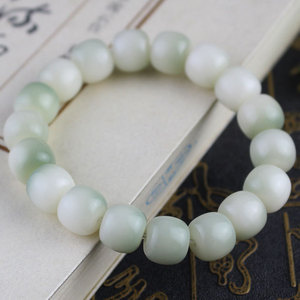 สร้อยข้อมือลูกปัดหยกสีขาว 10x11 มม- 19 ชิ้น สำหรับทุกเพศ ใส่ได้ทุกวัน เครื่องประดับสไตล์ชาติพันธุ์ รูปทรงเรขาคณิต รูปทรงลูกบอล - Product Image 2
