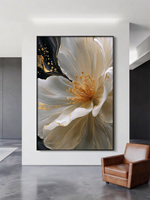 Dekorasi Dinding Rumah Motif Bunga Emas Putih Seni Cetak Digital 3D Still Life Grosir Lukisan Dekorasi Porselen Kristal Mewah Kelas Atas