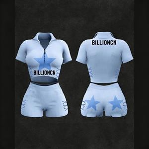 Camiseta de punto de algodón con cremallera 1/4 para mujer, estilo hip hop, sexy, con estampado liso, y shorts de descanso por encima de la rodilla, de moda de diseñador para verano. - Product Image 2