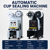 Machine de scellage de gobelets entièrement automatique de 90-95 mm pour thé au lait Boba, jus, boissons, café aux perles, en plastique PP, idéale pour les petites entreprises et les cafés.