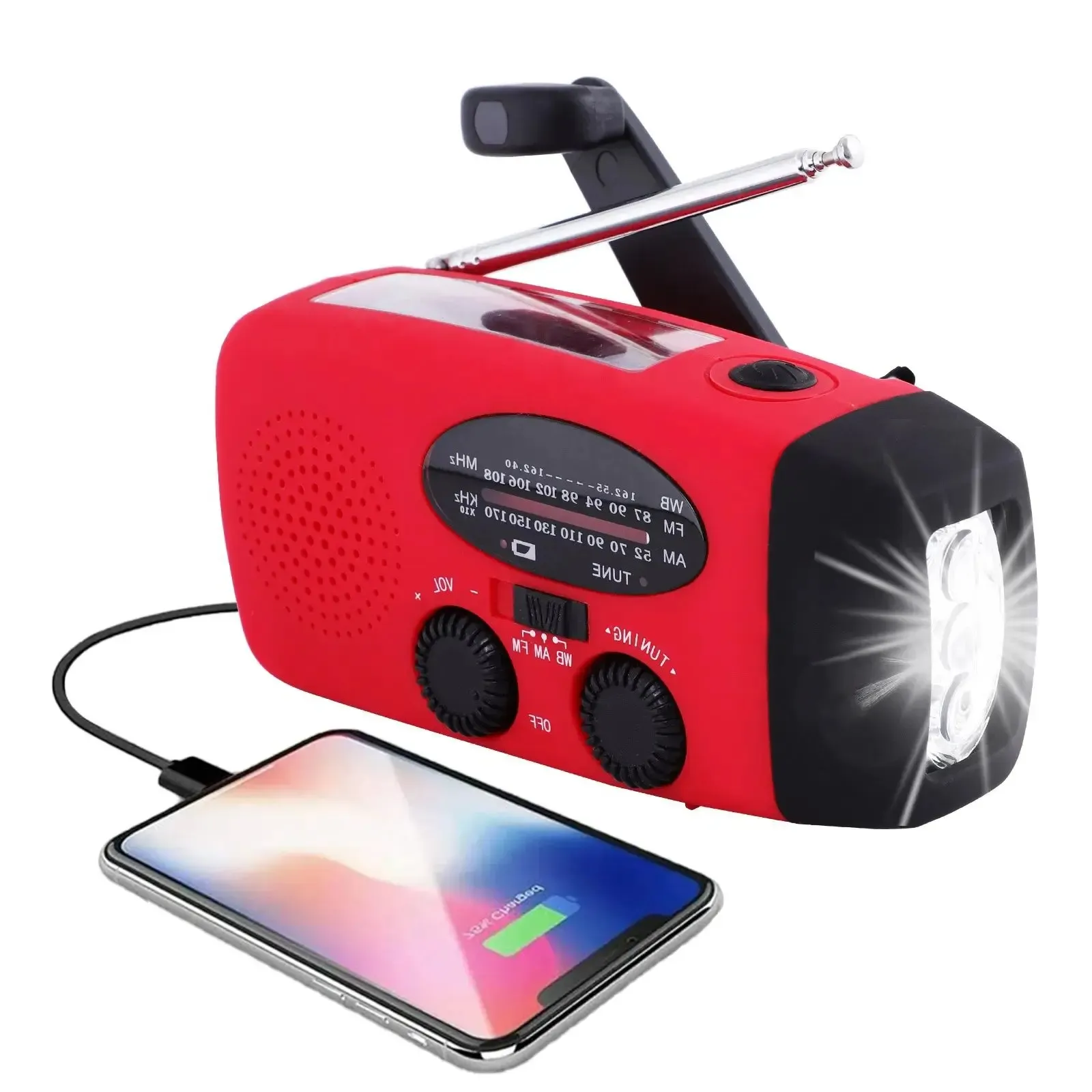 Rádio dínamo com manivela solar SY38 com cartão USB/TF MP3 player e lanterna 2000mAh banco de potência