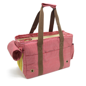 Pet Carrier Striped Red Brown Handle Breathable For <b>Small</b> Dogs Cats Travel Bag - Product Image 1