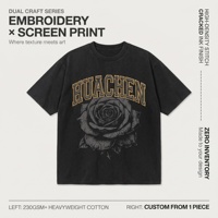 T-shirt Boxy Personnalisé 230GSM Délavé à l'Acide, Impression Sérigraphique Effet Craquelé Rose Gothique Double Artisanat, Broderie Dorée, Fabricant OEM Marque Privée